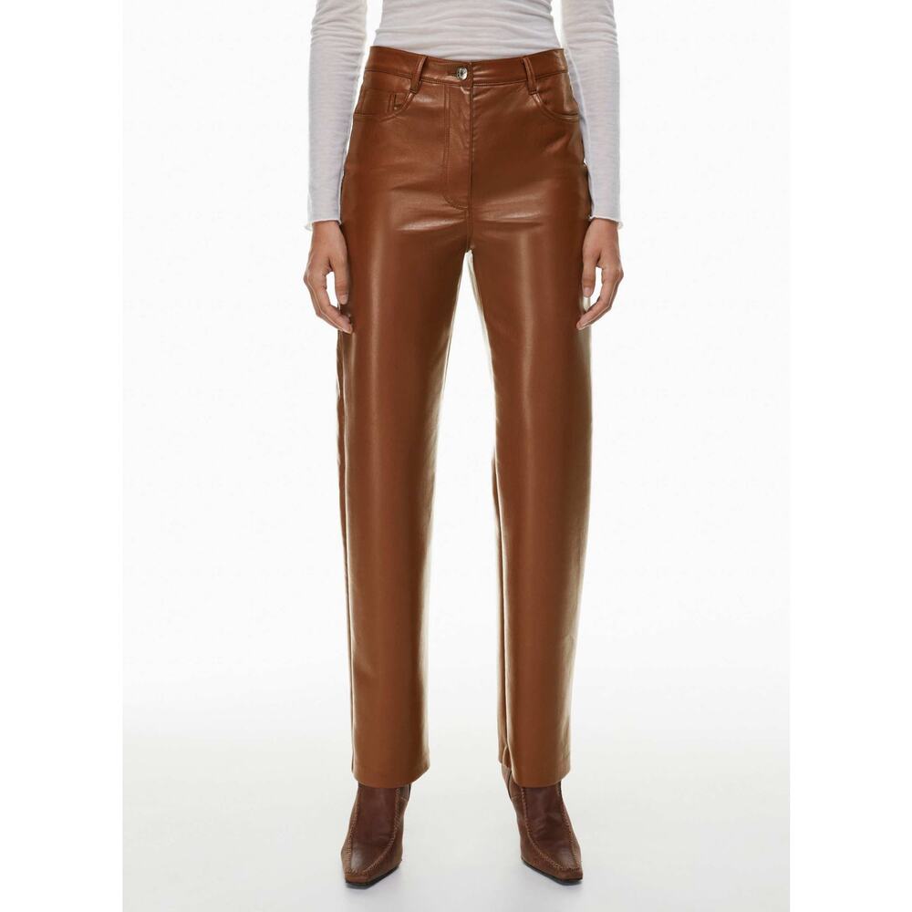 Aritzia Wilfred The Melina Pant Cognac Brown $148 EUC Faux Leather High Waisted